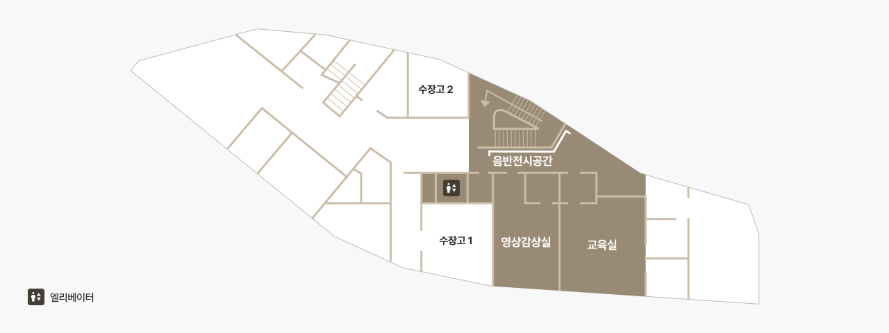 수장고1, 수장고2, 영상감상실, 교육실, 음반전시공간, 엘리베이터이 있음