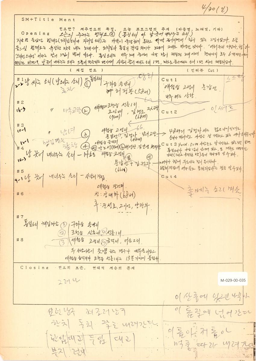 1989년 4월 30일 한국민요대전 라디오 원고 이미지