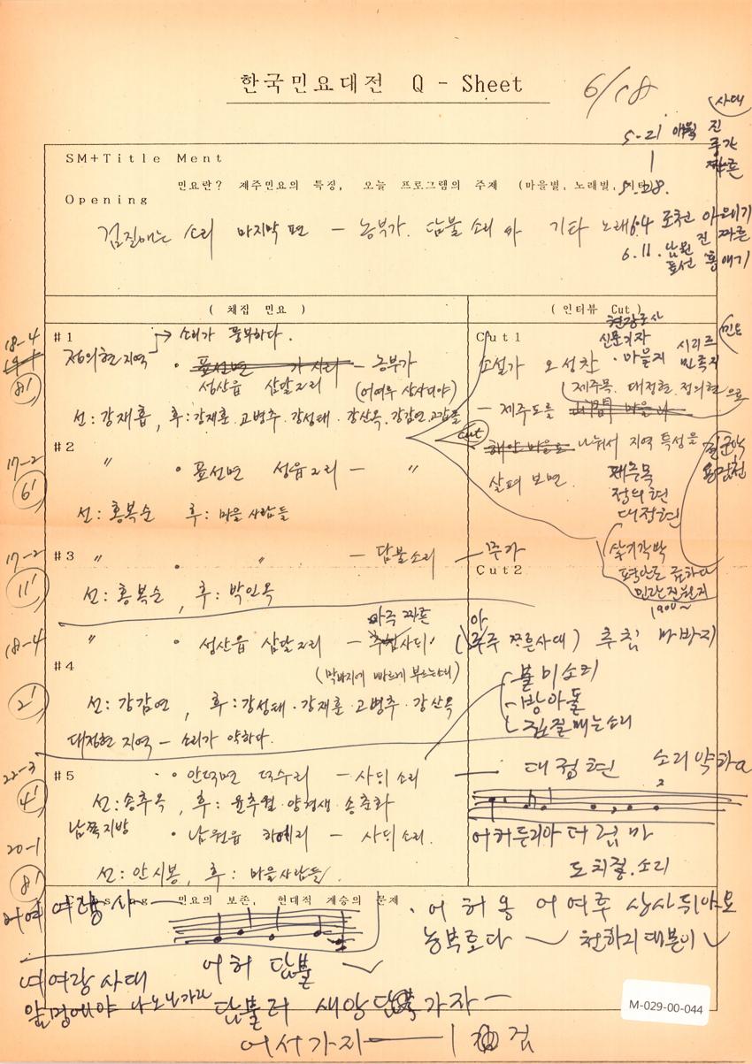 1989년 6월 18일 한국민요대전 라디오 원고 이미지