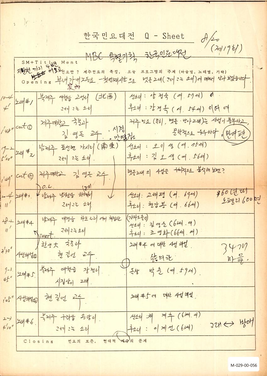 1989년 8월 20일 한국민요대전 라디오 원고 이미지