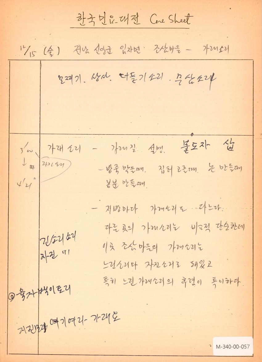 1989년 12월 15일 한국민요대전 라디오 원고 이미지