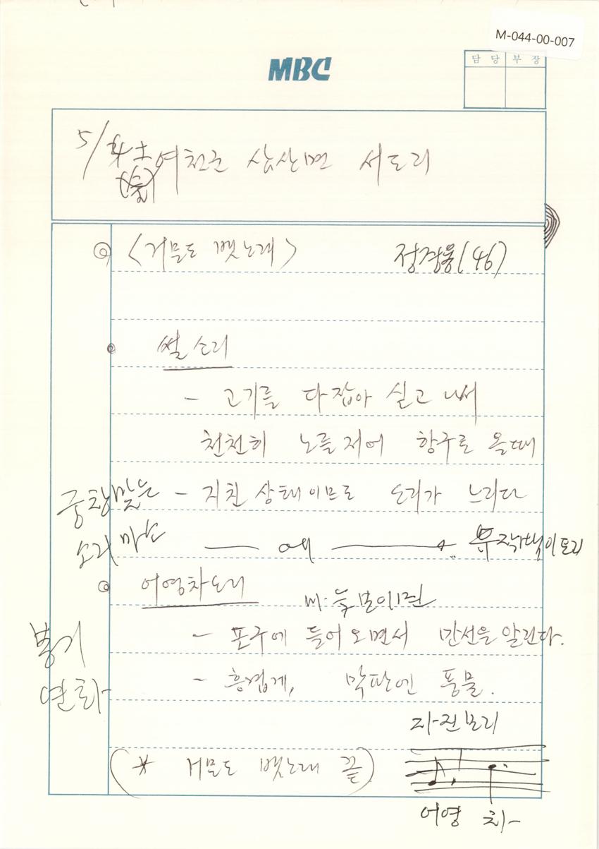 1991년 5월 4일 한국민요대전 라디오 원고 이미지