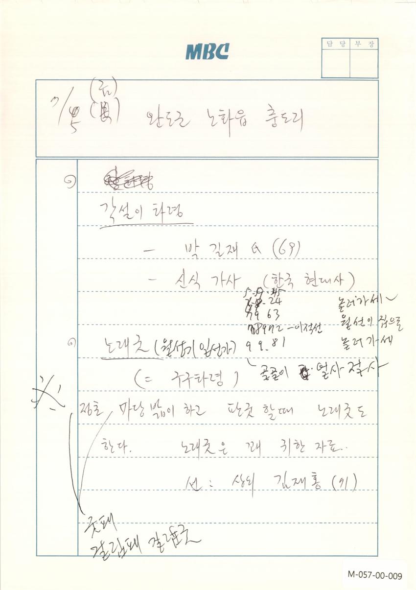 1991년 7월 5일 한국민요대전 라디오 원고 이미지