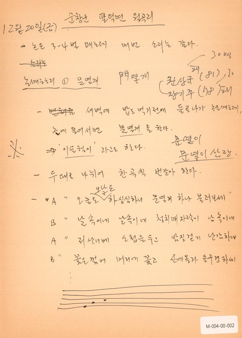 1991년 12월 20일 한국민요대전 라디오 원고 이미지