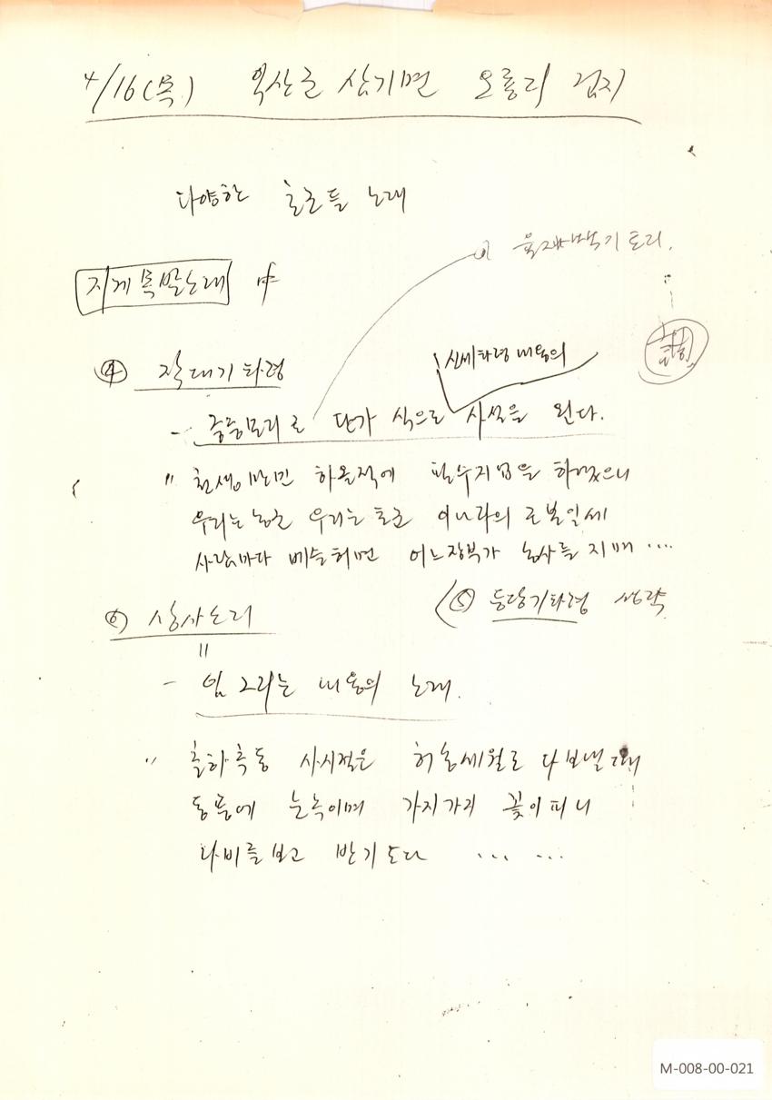 1992년 4월 16일 한국민요대전 라디오 원고 이미지