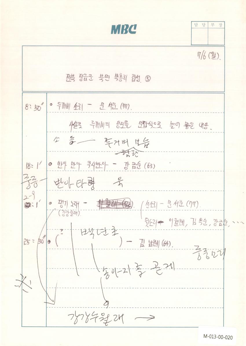 1992년 7월 6일 한국민요대전 라디오 원고 이미지