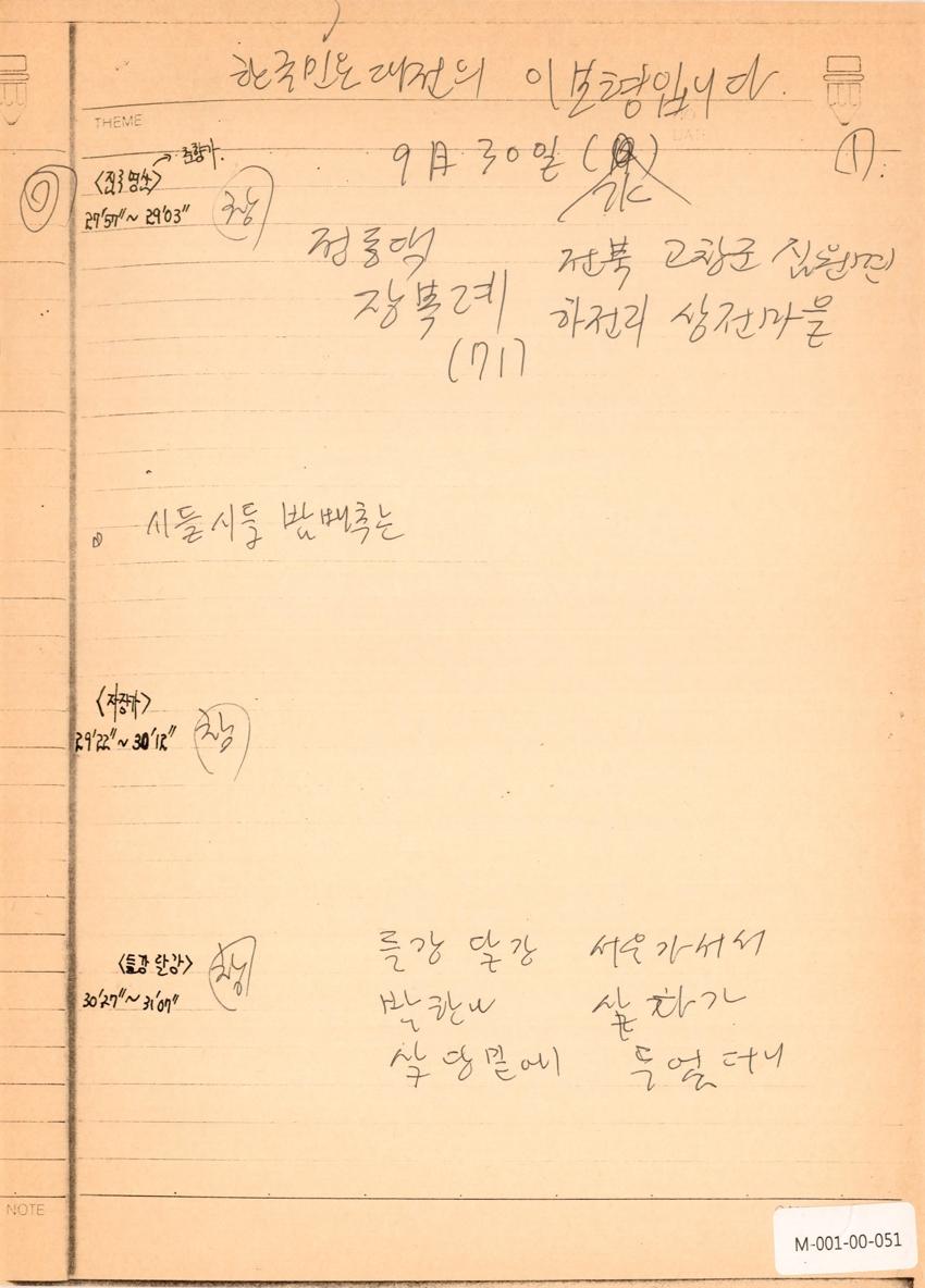 1992년 9월 30일 한국민요대전 라디오 원고 이미지