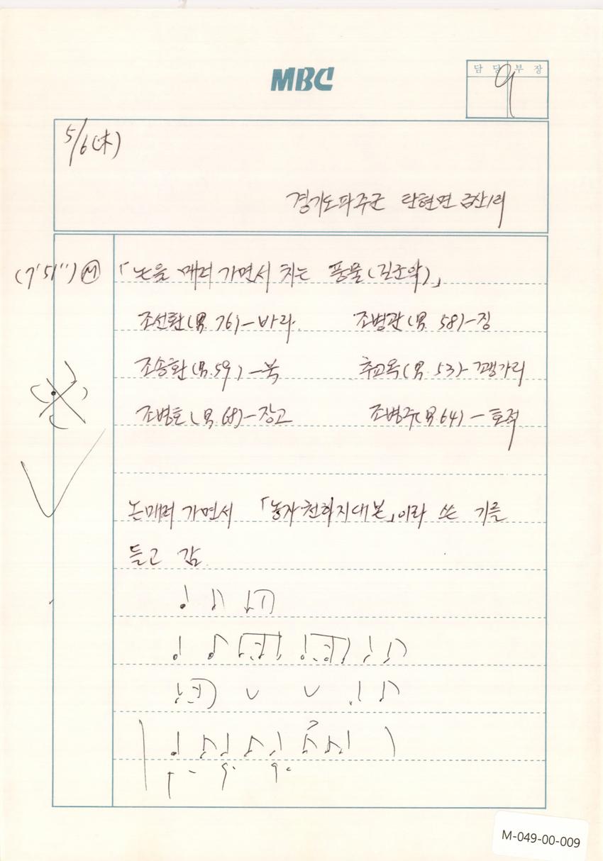 1993년 5월 6일 한국민요대전 라디오 원고 이미지