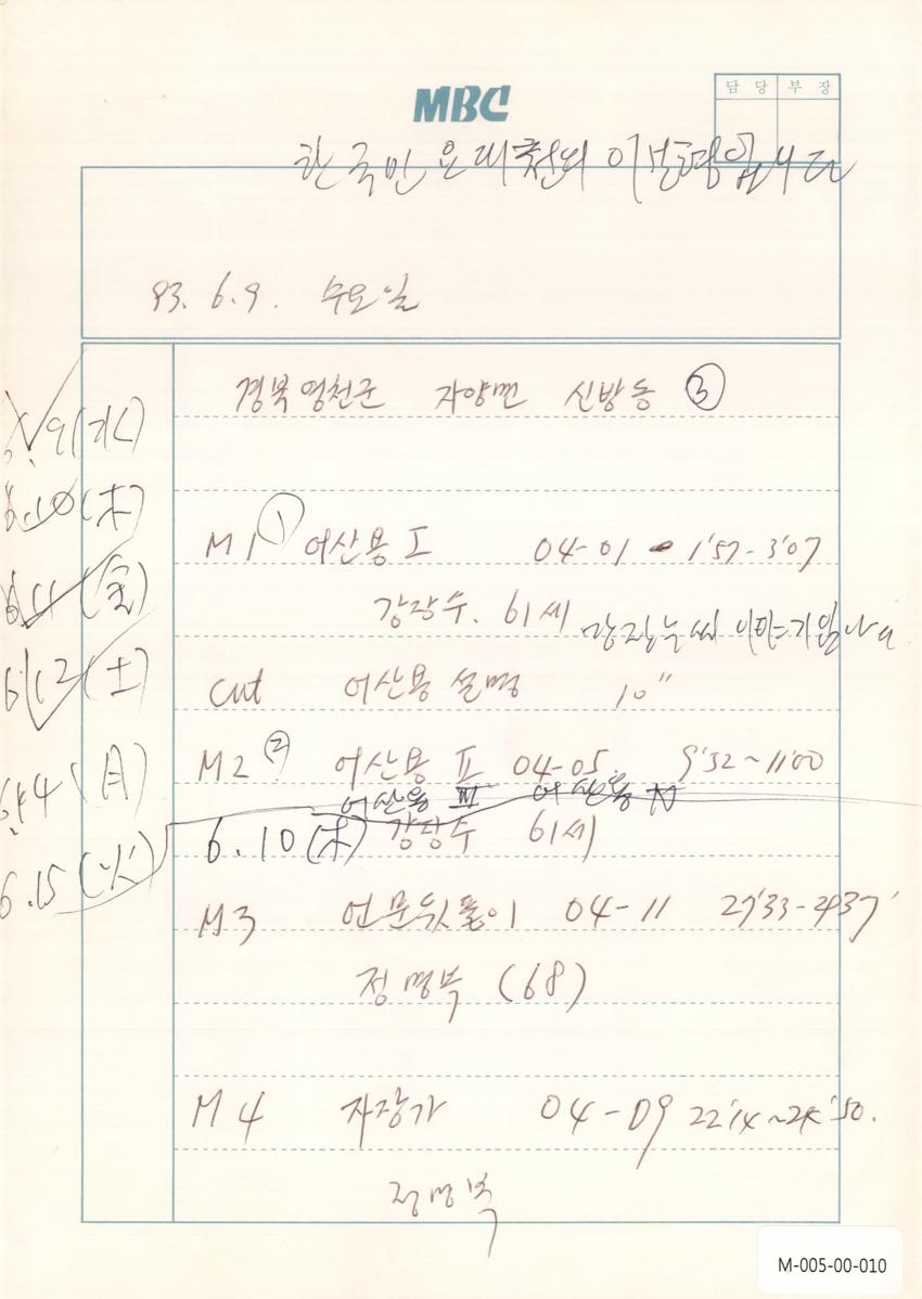 1993년 6월 9일 한국민요대전 라디오 원고 이미지