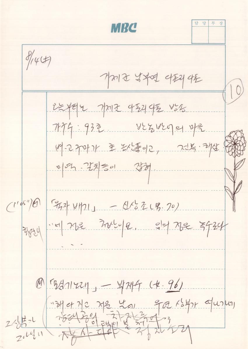1993년 8월 14일 한국민요대전 라디오 원고 이미지